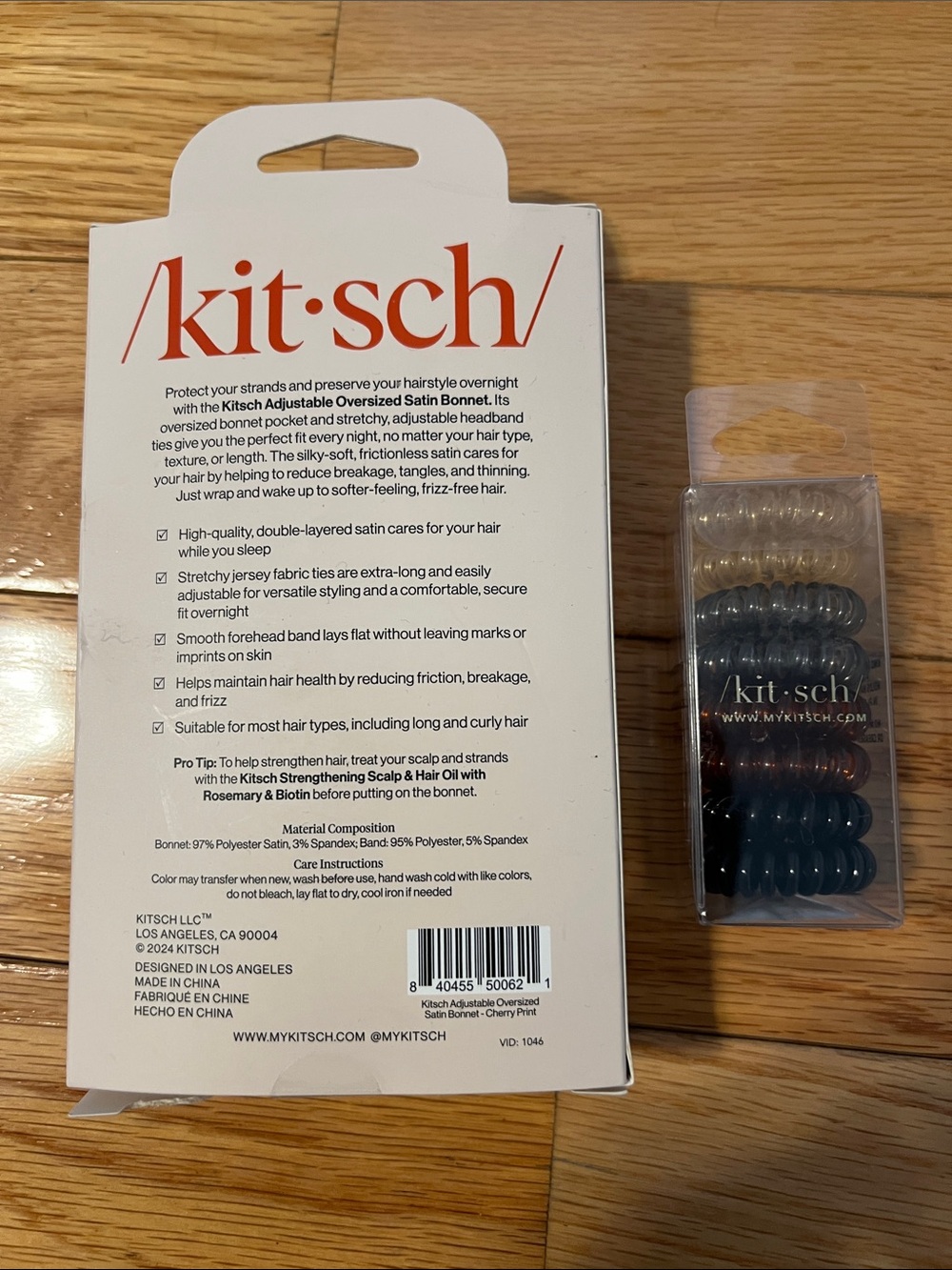 Kitsch Adjustable Oversized Satin Bonnet (Cherries) & Bonus Hair Tie Coils - NWT - Picture 3 of 7